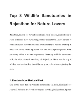 Top 8 Wildlife Sanctuaries in Rajasthan for Nature Lovers