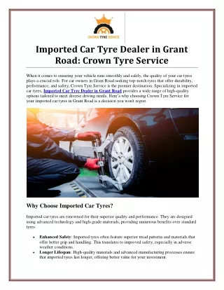 Trusted Imported Car Tyre Dealer in Grant Road for Premium Tyres