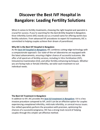 Discover the Best IVF Hospital in Bangalore Leading Fertility Solutions