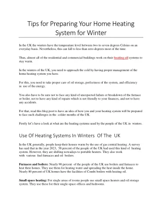 Tips for Preparing Your Home Heating System for Winter