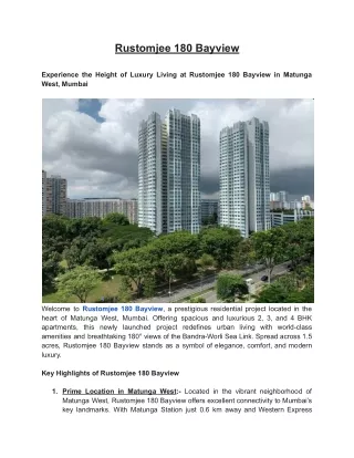 Rustomjee 180 Bayview Matunga West 2, 3 & 4 BHK Apartments in Mumbai