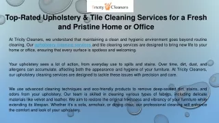 Top-Rated Upholstery & Tile Cleaning Services for a Fresh and Pristine Home or O