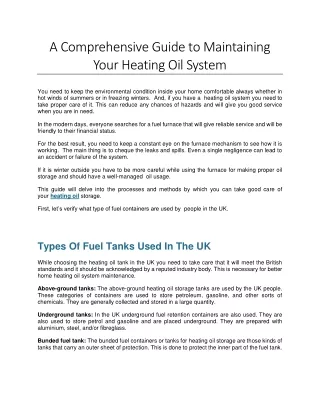 A Comprehensive Guide to Maintaining Your Heating Oil System