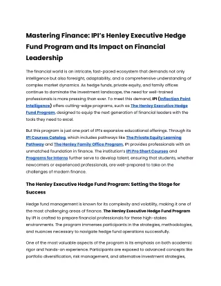 _Mastering Finance_ IPI’s Henley Executive Hedge Fund Program and Its Impact on Financial Leadership