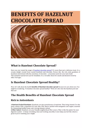 BENEFITS OF HAZELNUT CHOCOLATE SPREAD