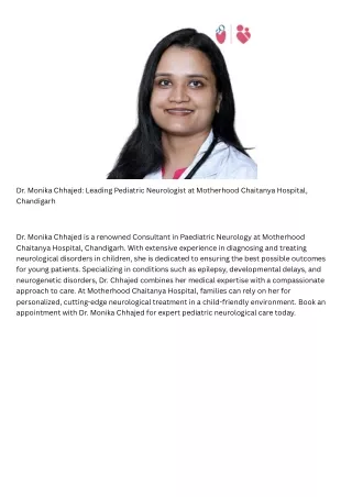 Dr. Monika Chhajed Leading Pediatric Neurologist at Motherhood Chaitanya Hospital, Chandigarh