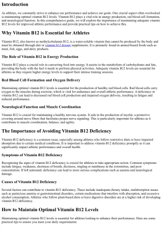 How to Maintain Optimal Vitamin B12 Levels for Improved Athletic Performance