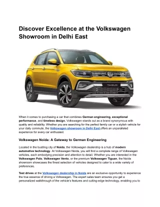 Discover Excellence at the Volkswagen Showroom in Delhi East