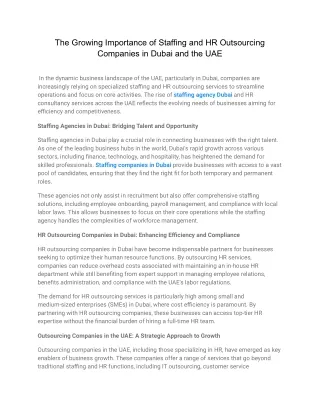 The Growing Importance of Staffing and HR Outsourcing Companies in Dubai and the UAE