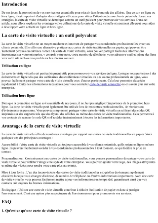La carte de visite virtuelle : un moyen efficace de promouvoir vos services en l