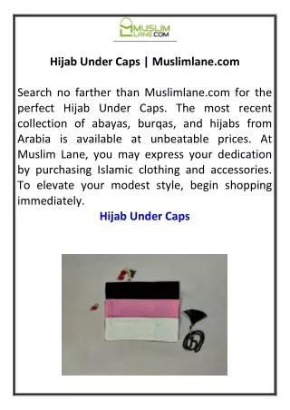 Hijab Under Caps | Muslimlane.com