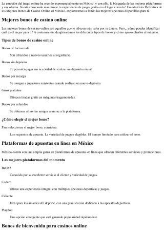 Guía Definitiva de los Mejores Bonos de Casino Online en México