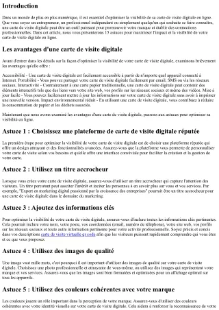 Les astuces pour optimiser la visibilité de sa carte de visite digitale en ligne