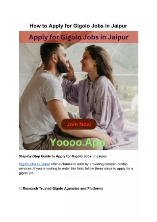 How to Apply for Gigolo Jobs in Jaipur