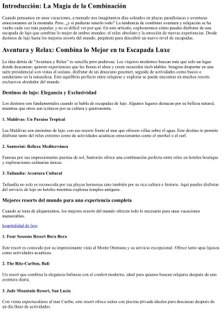 “Aventura y Relax: Combina lo Mejor en tu Escapada Luxe”