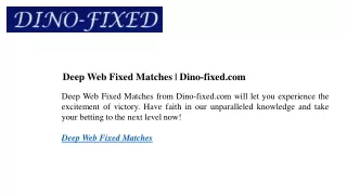 Deep Web Fixed Matches Dino-fixed.com