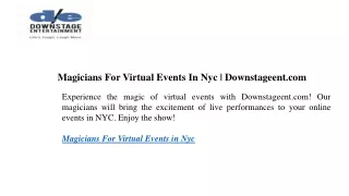 Magicians For Virtual Events In Nyc  Downstageent.com