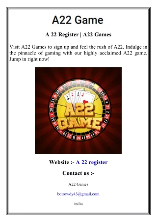 A 22 Register   A22 Games