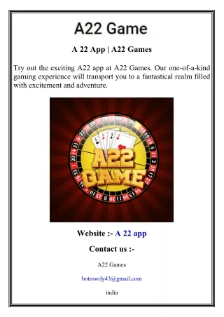 A 22 App   A22 Games