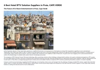 6 Best Hotel IPTV Solution Suppliers in Praia, CAPE VERDE