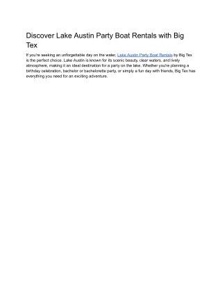 Discover Lake Austin Party Boat Rentals with Big Tex