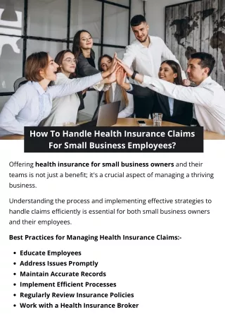How To Handle Health Insurance Claims For Small Business Employees?