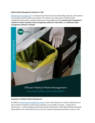 Medical Waste Management Software in UAE