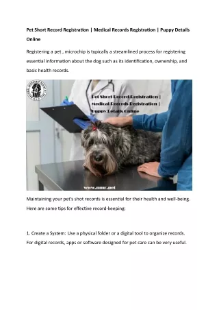 Pet Short Record Registration  Medical Records Registration  Puppy Details Online