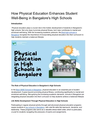 How Physical Education Enhances Student Well-Being in Bangalore's High Schools