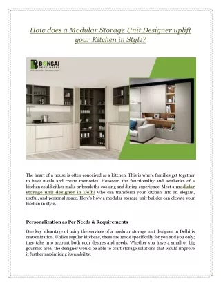 How does a Modular Storage Unit Designer uplift your Kitchen in Style?