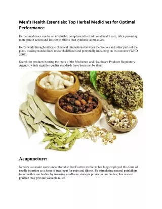 Men’s Health Essentials: Top Herbal Medicines for Optimal Performance