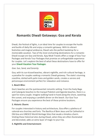 Romantic Diwali Getaways Goa and Kerala