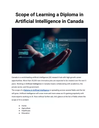 Scope of Learning a Diploma in Artificial Intelligence in Canada