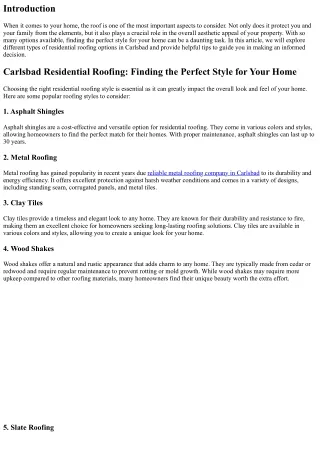 Carlsbad Residential Roofing: Finding the Perfect Style for Your Home