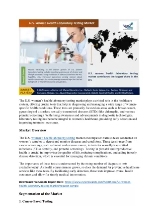 U.S. Women Health Laboratory Testing Market Overview: Trends, Challenges