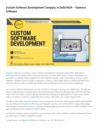Custom Software Development Company in Delhi/NCR – Stamens Software