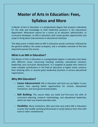 Master of Arts in Education Fees, Syllabus and More