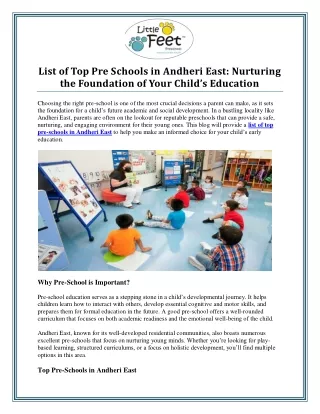 List of Top Pre Schools in Andheri East