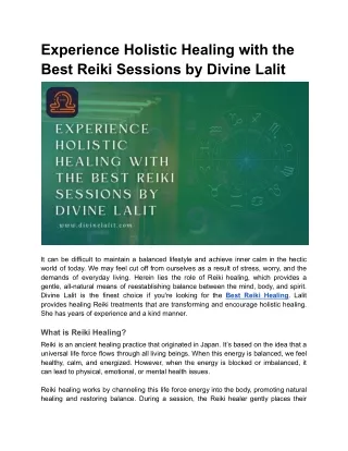 Experience Holistic Healing with the Best Reiki Sessions by Divine Lalit