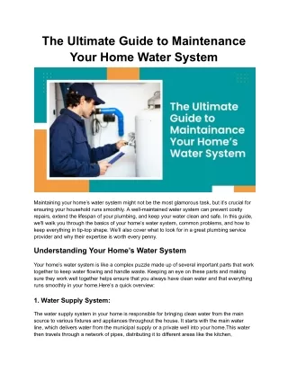 The Ultimate Guide to Maintainance Your Home’s Water System