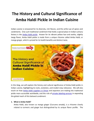 The History and Cultural Significance of Amba Haldi Pickle in Indian Cuisine