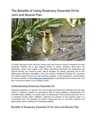 The Benefits of Using Rosemary Essential Oil for Joint and Muscle Pain