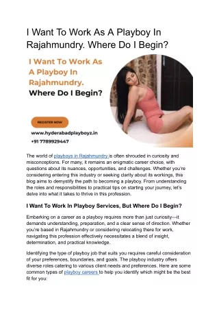I Want To Work As A Playboy In Rajahmundry. Where Do I Begin_