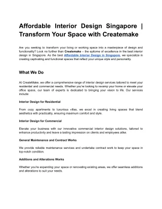 Affordable Interior Design Singapore _ Transform Your Space with Createmake