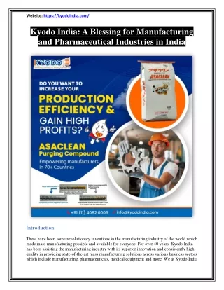 Kyodo India - A Blessing for Manufacturing and Pharmaceutical Industries in India