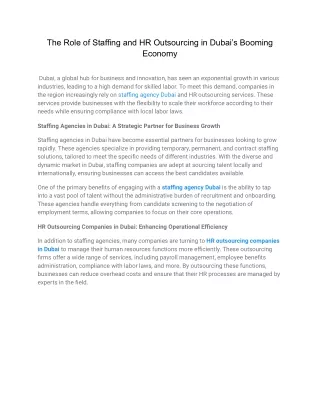 The Role of Staffing and HR Outsourcing in Dubai’s Booming Economy