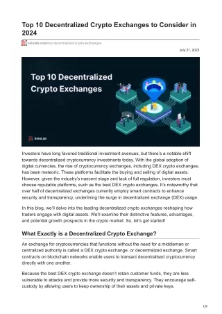 Top 10 Decentralized Crypto Exchanges to Consider in 2024
