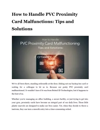 How to Handle PVC Proximity Card Malfunctions_ Tips and Solutions