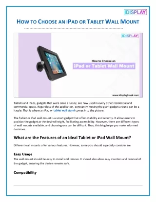 How to Choose an iPad or Tablet Wall Mount