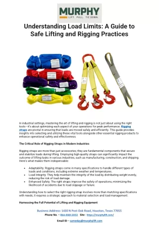 Understanding Load Limits: A Guide to Safe Lifting and Rigging Practices